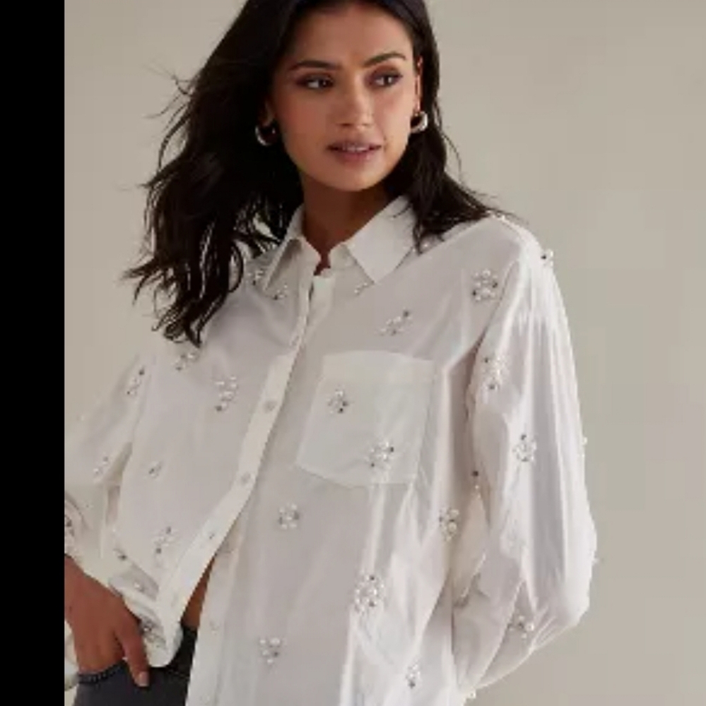 Anthropologie dress shirt with pearly beads